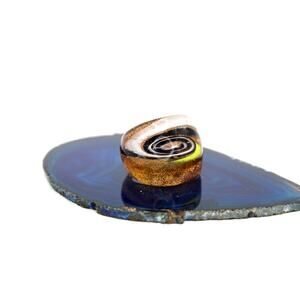 1970's Handblown Yellow, Black and White Swirl Glass Ring